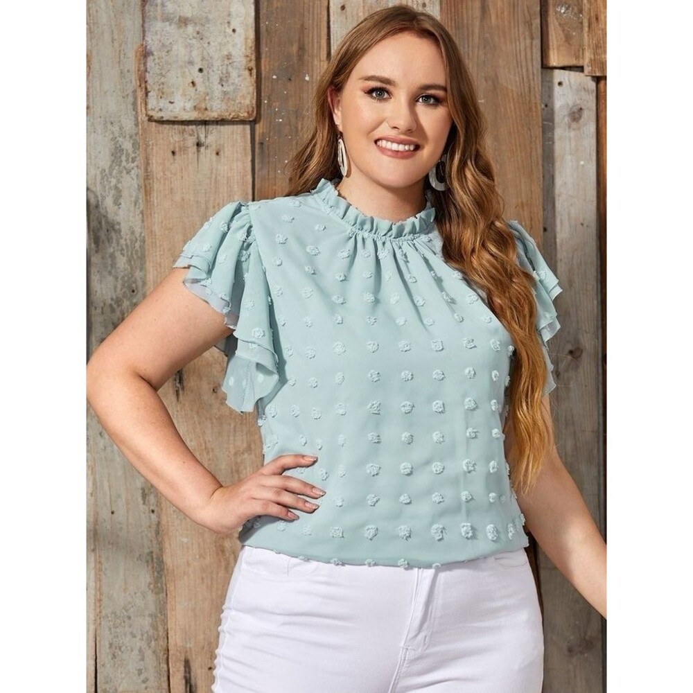 Chic Soul Plus Size Swiss Dot Lined Ruffle Sleeve Top Light Green Women’s Sz 2X